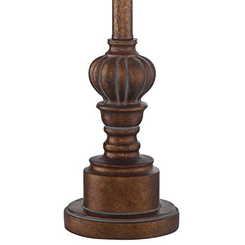 Regency Hill Bertie Traditional Style Buffet Table Lamps 28" Tall Skinny Set of 2 Warm Brown Wood Tone Fabric Drum Shade Decor for Living Room Bedroom House Bedside Nightstand Home Office