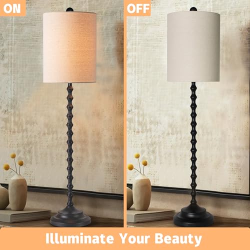 32" Buffet Table Lamps，Skinny Metal Base Pair Bedside Lamps for Farmhouse Chic Country Living Nightstand Entryway Console,(Set of 2),Black