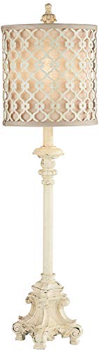 Regency Hill French Country Traditional Candlestick Buffet Table Lamp Vintage 34" Tall Skinny Ivory Off White Metal Lattice Double Shade for Living Room House Home Entryway Dining Family