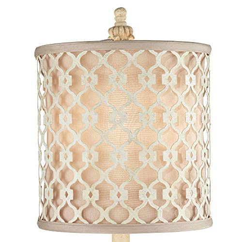 Regency Hill French Country Traditional Candlestick Buffet Table Lamp Vintage 34" Tall Skinny Ivory Off White Metal Lattice Double Shade for Living Room House Home Entryway Dining Family