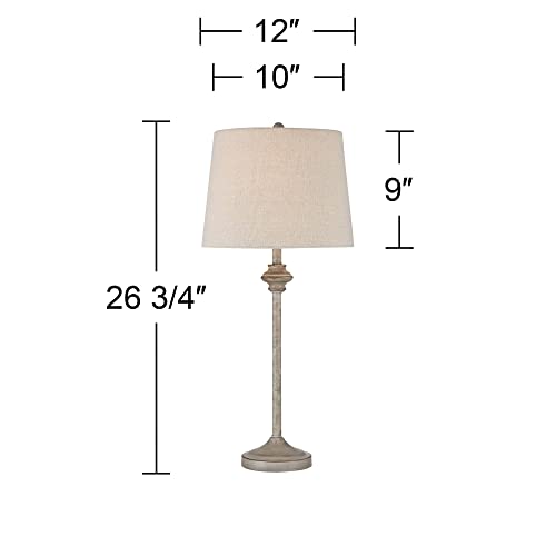 360 Lighting Lynn Country Cottage Rustic Buffet Table Lamps 26 3/4" Tall Skinny Set of 2 Light Beige Wood Oatmeal Fabric Tapered Drum Shade for Living Room House Home Dining Office Entryway Family
