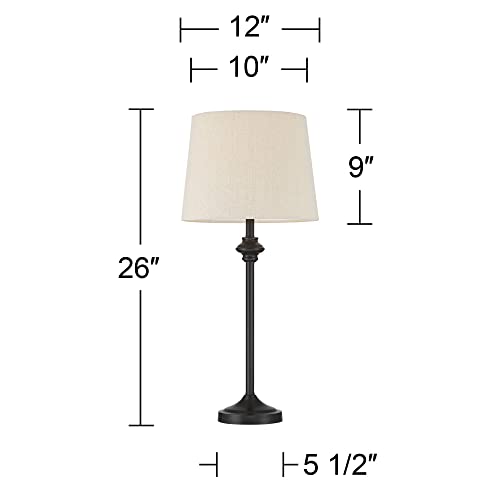 360 Lighting Lynn Modern Industrial Buffet Table Lamps 26" Tall Skinny Set of 2 Dark Bronze Brown Metal Oatmeal Fabric Drum Shade for Living Room House Home Dining Office Entryway Family Decor