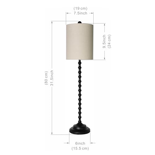 32" Buffet Table Lamps，Skinny Metal Base Pair Bedside Lamps for Farmhouse Chic Country Living Nightstand Entryway Console,(Set of 2),Black