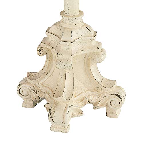 Regency Hill French Country Traditional Candlestick Buffet Table Lamp Vintage 34" Tall Skinny Ivory Off White Metal Lattice Double Shade for Living Room House Home Entryway Dining Family