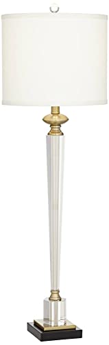 Vienna Full Spectrum Lana Modern Table Lamp 38 1/2" Tall Clear Crystal Glass Hexagonal Column White Drum Shade Decor for Living Room Bedroom House Bedside Nightstand Home Office Entryway Family