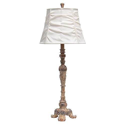 Elegant Designs LT3301-CRM Antique Style Buffet Table Lamp with Cream Ruched Shade, Antique/Cream
