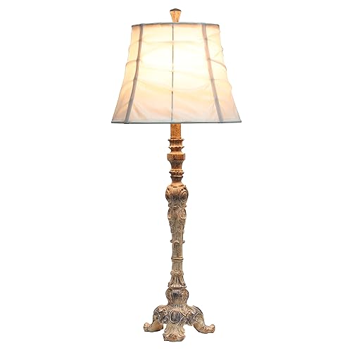 Elegant Designs LT3301-CRM Antique Style Buffet Table Lamp with Cream Ruched Shade, Antique/Cream