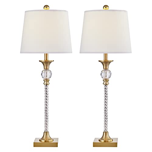 Maxax Crystal Table Lamps Set of 2 for Living Room, 29.5" Gold Buffet Lamps Modern Bedside Lamps with Fabric Shade for Bedroom, Office