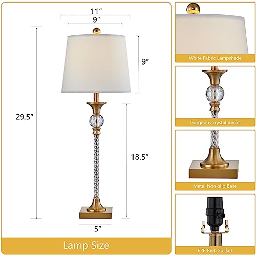 Maxax Crystal Table Lamps Set of 2 for Living Room, 29.5" Gold Buffet Lamps Modern Bedside Lamps with Fabric Shade for Bedroom, Office