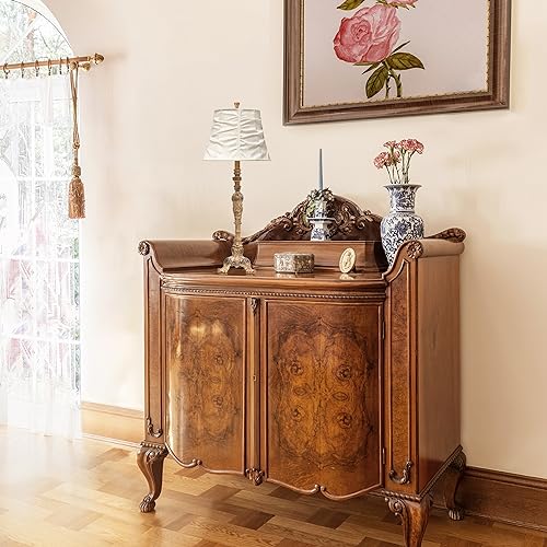 Elegant Designs LT3301-CRM Antique Style Buffet Table Lamp with Cream Ruched Shade, Antique/Cream