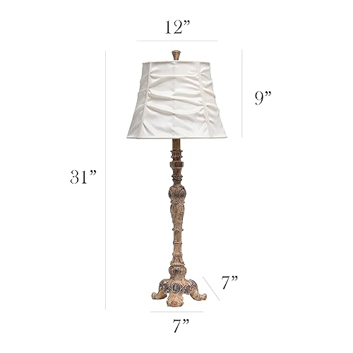 Elegant Designs LT3301-CRM Antique Style Buffet Table Lamp with Cream Ruched Shade, Antique/Cream