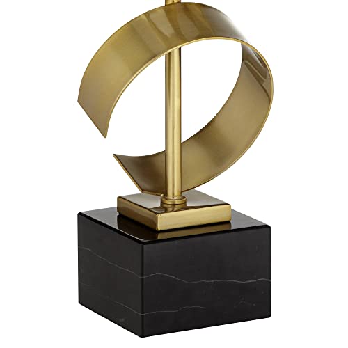 Possini Euro Design Luxe Modern Buffet Console Table Lamp 32" Tall Skinny Sculptural Gold Scroll Metal White Drum Shade for Bedroom Living Room Bedside Nightstand House Home Dining Entryway Office