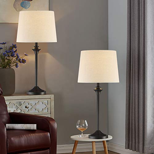 HIGHTRY Table Lamps Set of 2 for Living Room, Black Buffet Lamps, Metal Nightstand Lamps with Fabric Shade, 26” Tall Beside Desk Lamps for Bedroom, Living Room, Kids, Home Office