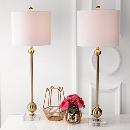 JONATHAN Y JYL2010A-SET2 Set of 2 Table Lamps Hollis 34" Metal LED Table Lamp Modern Contemporary Glam Bedside Desk Nightstand Lamp for Bedroom Living Room Office College Bookcase, Brass
