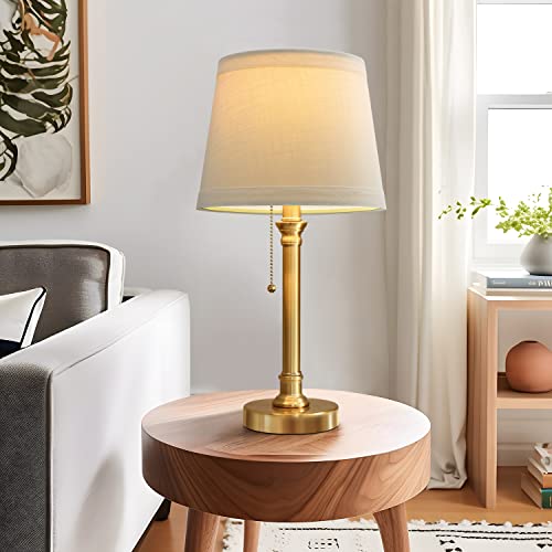 Oneach Modern Gold Brass Table Lamp Set of 2 for Bedroom Living Room 19.5'' Traditional Bedside Desk Nightstand Buffet Candlestick Samll Lamps with White Drum Shade