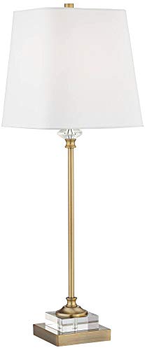 Regency Hill Julia Traditional Buffet Table Lamp 29 1/2" Tall Skinny Gold Column Clear Crystal Glass White Fabric Tapered Square Shade for Living Room Bedroom House Home Dining Family Entryway