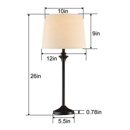 HIGHTRY Table Lamps Set of 2 for Living Room, Black Buffet Lamps, Metal Nightstand Lamps with Fabric Shade, 26” Tall Beside Desk Lamps for Bedroom, Living Room, Kids, Home Office