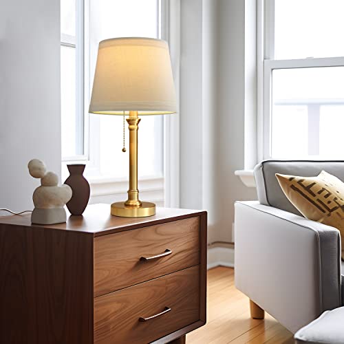 Oneach Modern Gold Brass Table Lamp Set of 2 for Bedroom Living Room 19.5'' Traditional Bedside Desk Nightstand Buffet Candlestick Samll Lamps with White Drum Shade