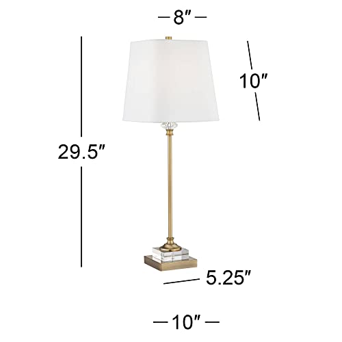 Regency Hill Julia Traditional Buffet Table Lamp 29 1/2" Tall Skinny Gold Column Clear Crystal Glass White Fabric Tapered Square Shade for Living Room Bedroom House Home Dining Family Entryway