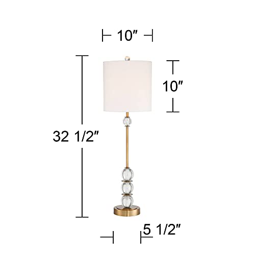 Vienna Full Spectrum Halston Modern Buffet Table Lamps Set of 2 with Dimmer 32 1/2" Tall Skinny Brass Metal Stacked Crystal Off-White Fabric Drum Shade Living Family Room Dining House Home Office