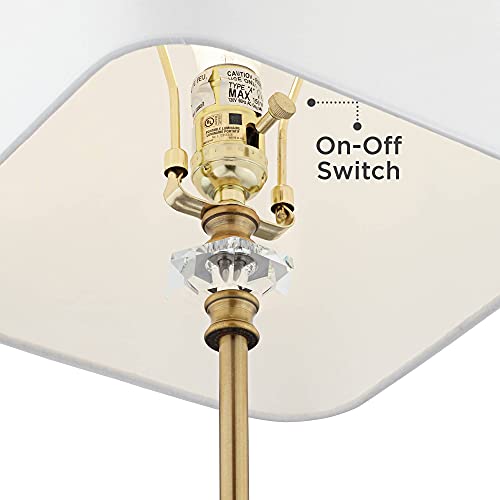 Regency Hill Julia Traditional Buffet Table Lamp 29 1/2" Tall Skinny Gold Column Clear Crystal Glass White Fabric Tapered Square Shade for Living Room Bedroom House Home Dining Family Entryway