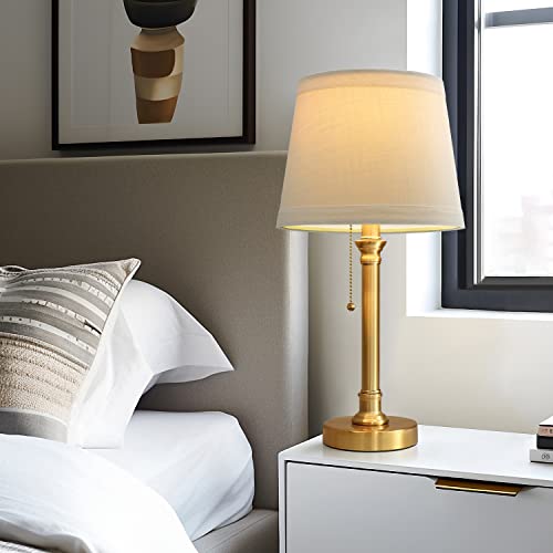 Oneach Modern Gold Brass Table Lamp Set of 2 for Bedroom Living Room 19.5'' Traditional Bedside Desk Nightstand Buffet Candlestick Samll Lamps with White Drum Shade