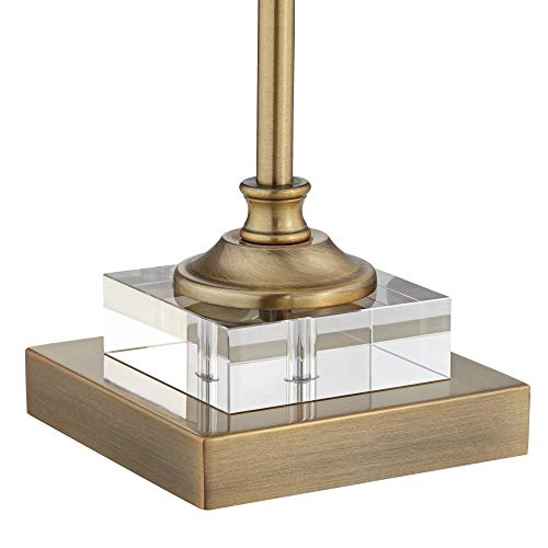 Regency Hill Julia Traditional Buffet Table Lamp 29 1/2" Tall Skinny Gold Column Clear Crystal Glass White Fabric Tapered Square Shade for Living Room Bedroom House Home Dining Family Entryway