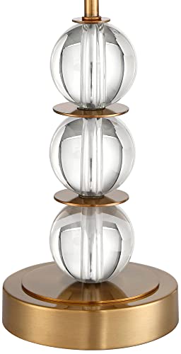 Vienna Full Spectrum Halston Modern Buffet Table Lamps Set of 2 with Dimmer 32 1/2" Tall Skinny Brass Metal Stacked Crystal Off-White Fabric Drum Shade Living Family Room Dining House Home Office