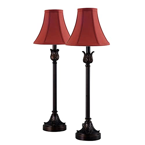 Catalina Lighting 19358-003 Brenda Buffet Table Lamps, Desk Lamp for Office, Dorm, or Bedroom, Reading Light Nightstand Lamp, LED Bulb NOT Included, 25.75", Bronze, Set of 2