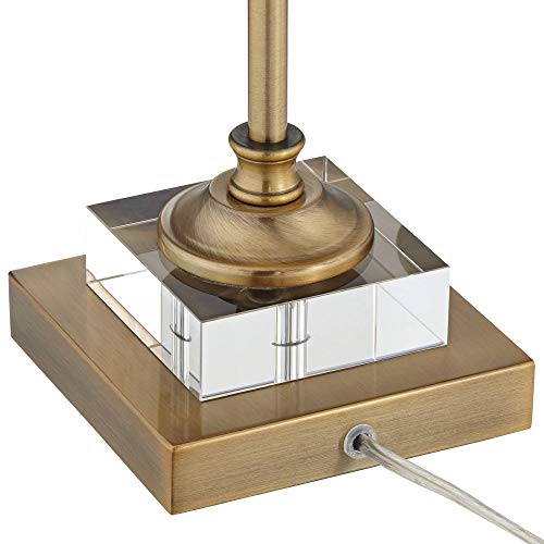 Regency Hill Julia Traditional Buffet Table Lamp 29 1/2" Tall Skinny Gold Column Clear Crystal Glass White Fabric Tapered Square Shade for Living Room Bedroom House Home Dining Family Entryway