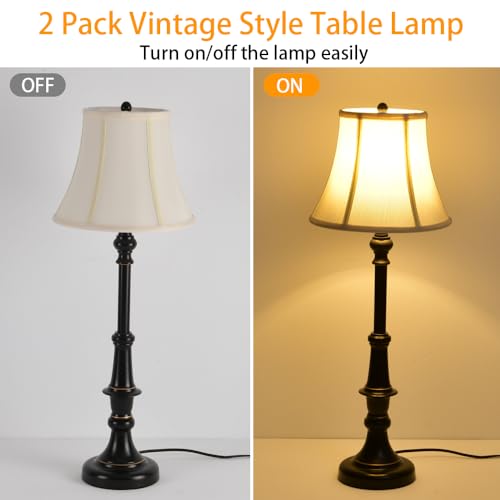 Smeike 2 Pack Vintage Style Table Lamp, Buffet Table Lamp,Traditional Bedside Lamps, Tall Table Lamp Set of Two for Living Room, Bedroom