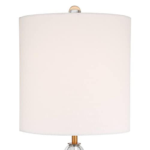 Vienna Full Spectrum Halston Modern Buffet Table Lamps Set of 2 with Dimmer 32 1/2" Tall Skinny Brass Metal Stacked Crystal Off-White Fabric Drum Shade Living Family Room Dining House Home Office