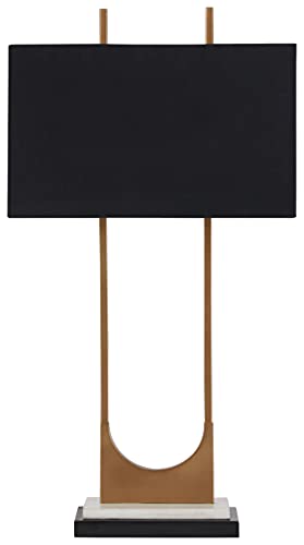 Signature Design by Ashley Malana 33" Contemporary Metal Table Lamp with Marble Base, Black & Brass