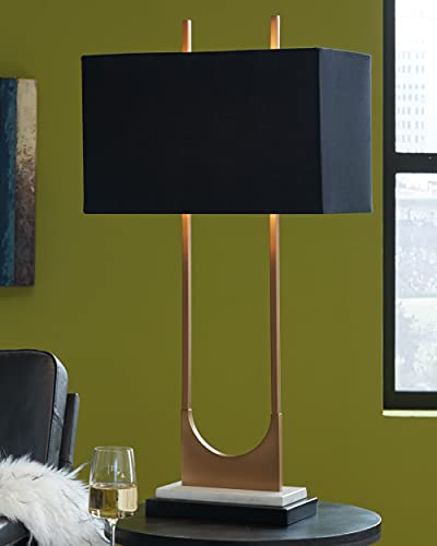 Signature Design by Ashley Malana 33" Contemporary Metal Table Lamp with Marble Base, Black & Brass