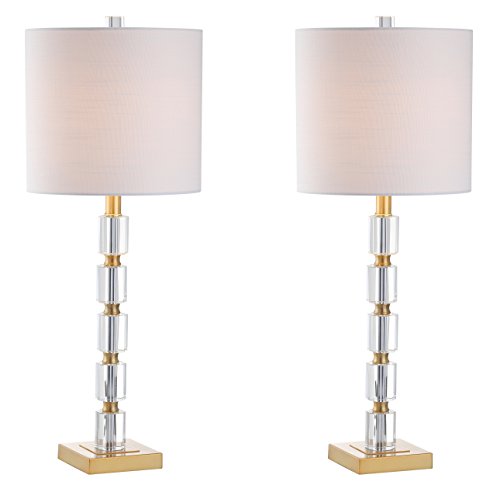 JONATHAN Y JYL5001A-SET2 Set of 2 Table Lamps Claire 28.5" Crystal LED Table Lamp Glam Bedside Desk Nightstand Lamp for Bedroom Living Room Office College Bookcase, Clear/Brass Gold
