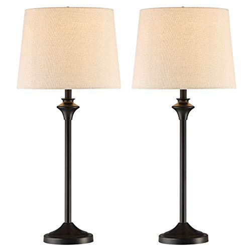 Maxax Table Lamps Set of 2 for Living Room, Buffet Lamps Black Nightstand Lamps with Fabric Shade 26“ Bedside Desk Lamps for Bedroom, Living Room, Office, Kids Room