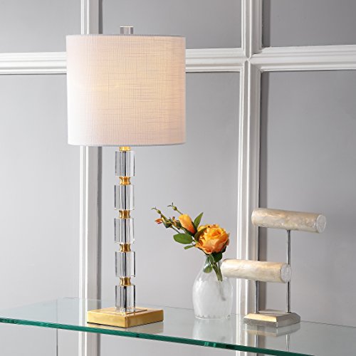 JONATHAN Y JYL5001A-SET2 Set of 2 Table Lamps Claire 28.5" Crystal LED Table Lamp Glam Bedside Desk Nightstand Lamp for Bedroom Living Room Office College Bookcase, Clear/Brass Gold