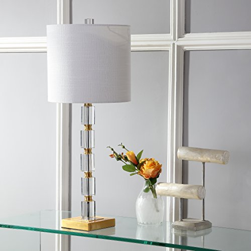 JONATHAN Y JYL5001A-SET2 Set of 2 Table Lamps Claire 28.5" Crystal LED Table Lamp Glam Bedside Desk Nightstand Lamp for Bedroom Living Room Office College Bookcase, Clear/Brass Gold