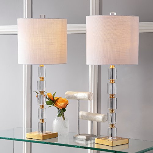 JONATHAN Y JYL5001A-SET2 Set of 2 Table Lamps Claire 28.5" Crystal LED Table Lamp Glam Bedside Desk Nightstand Lamp for Bedroom Living Room Office College Bookcase, Clear/Brass Gold