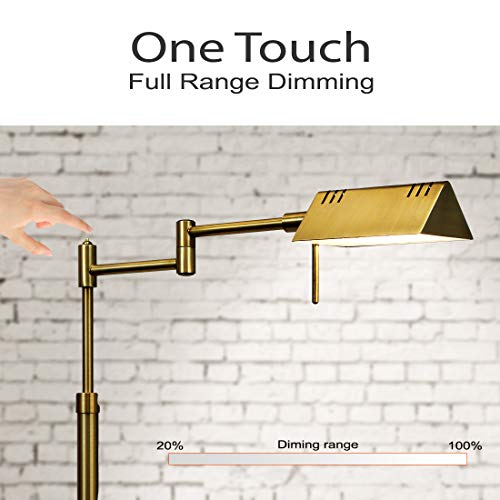 O’Bright Dimmable LED Pharmacy Floor Lamp, 12W LED, Full Range Dimming, 360 Degree Swing Arms, Adjustable Heights, Standing Lamp for Reading, Sewing, and Craft, ETL Listed, Antique Brass (Gold)