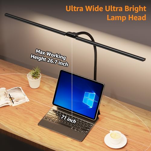 ShineTech Led Desk Lamp for Office Home, Bright Double Head Desk Light with Clamp, Architect Task Lamp 50 Lighting Modes Adjustable Flexible Gooseneck