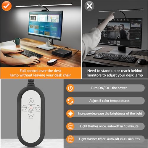 ShineTech Led Desk Lamp for Office Home, Bright Double Head Desk Light with Clamp, Architect Task Lamp 50 Lighting Modes Adjustable Flexible Gooseneck