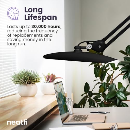 Neatfi XL 2,200 Lumens LED Task Lamp, 24W Super Bright Desk Lamp, 117 Pcs SMD LED, 4 Level Brightness, Dimmable, Task LED Light for Home, Office, Workbench (Non-CCT, Black)