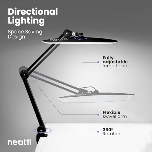 Neatfi XL 2,200 Lumens LED Task Lamp, 24W Super Bright Desk Lamp, 117 Pcs SMD LED, 4 Level Brightness, Dimmable, Task LED Light for Home, Office, Workbench (Non-CCT, Black)