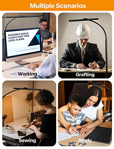 ACNCTOP LED Desk Lamp for Office Home - Eye-Caring Architect Task Lamp 25 Lighting Modes Adjustable Flexible Gooseneck Clamp Light for Workbench Drafting Reading Study (Black)