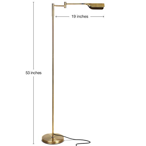 Brightech Leaf Pharmacy LED Reading Lamp, Dimmable Floor Lamp with Easy Rotation over Chair or Desk for Living Rooms & Offices, Adjustable Standing Tall Lamp, For Sewing & Crafts, Antique Brass (Gold)