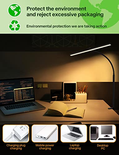 ACNCTOP LED Desk Lamp for Office Home - Eye-Caring Architect Task Lamp 25 Lighting Modes Adjustable Flexible Gooseneck Clamp Light for Workbench Drafting Reading Study (Black)
