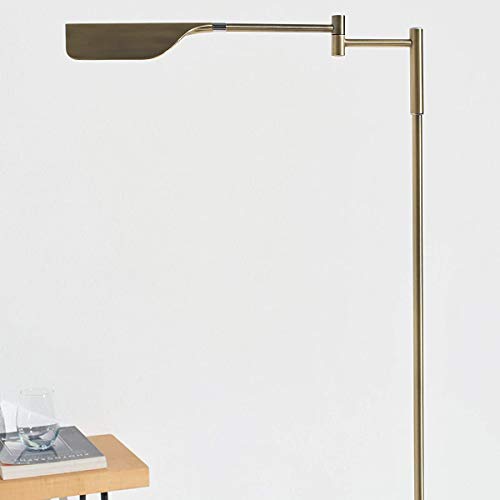 Brightech Leaf Pharmacy LED Reading Lamp, Dimmable Floor Lamp with Easy Rotation over Chair or Desk for Living Rooms & Offices, Adjustable Standing Tall Lamp, For Sewing & Crafts, Antique Brass (Gold)
