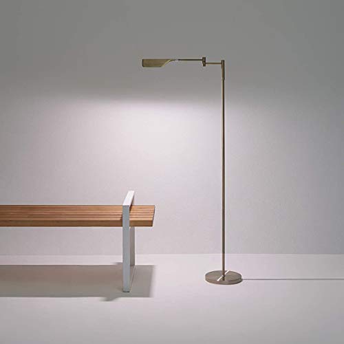 Brightech Leaf Pharmacy LED Reading Lamp, Dimmable Floor Lamp with Easy Rotation over Chair or Desk for Living Rooms & Offices, Adjustable Standing Tall Lamp, For Sewing & Crafts, Antique Brass (Gold)