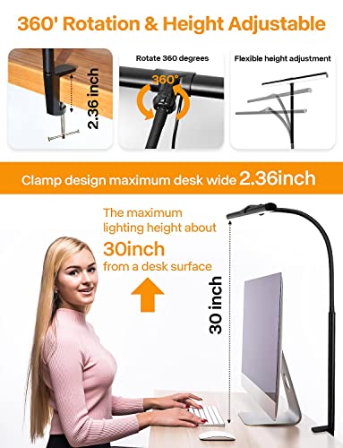ACNCTOP LED Desk Lamp for Office Home - Eye-Caring Architect Task Lamp 25 Lighting Modes Adjustable Flexible Gooseneck Clamp Light for Workbench Drafting Reading Study (Black)